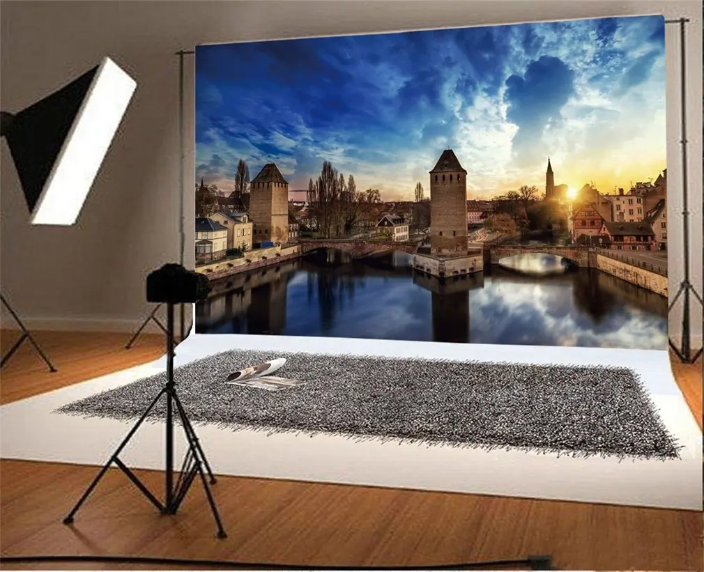 Фотофон природа пейзаж Страсбург средневековый мост понты Couverts Франция закат