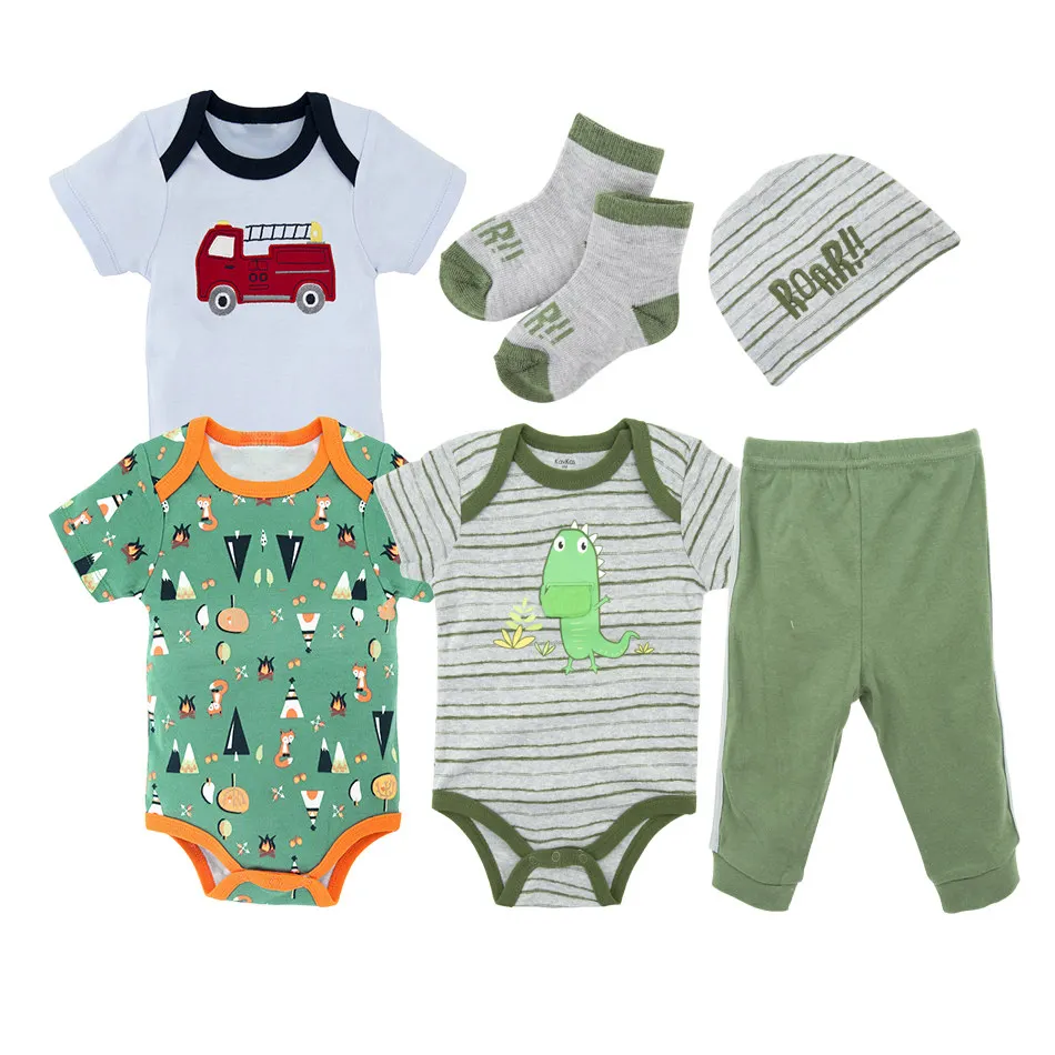 2019 Cute Cartoon Baby Boy Clothes Set Cotton 6 PCS Newborn Rompers Suit Bodysuit+Long Pants+Socks+Hats Infant Sets|Комплекты одежды|