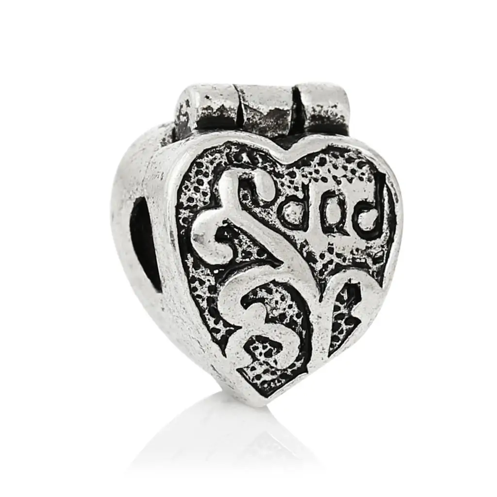 DoreenBeads Европейский Стиль Пробка Клип &amp Lock сердце старинное серебро Pattern 11 0 мм (3/8