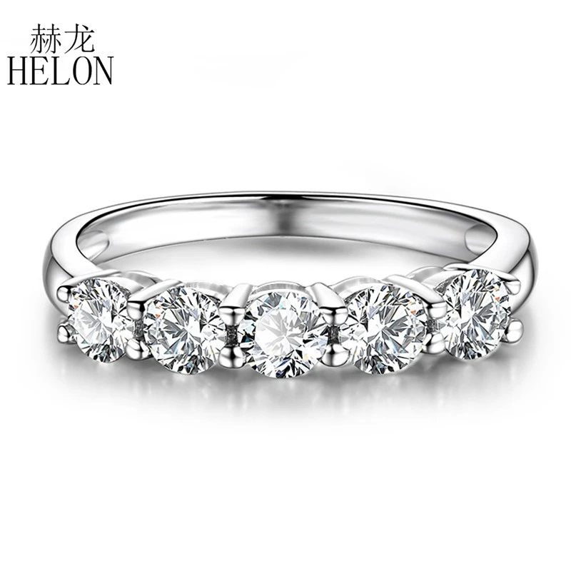 

HELON Solid 14K White Gold Moissanite Ring 2.1CT VVS/GH Test Positive Moissanite Diamond Engagement Ring Women Wedding Jewelry