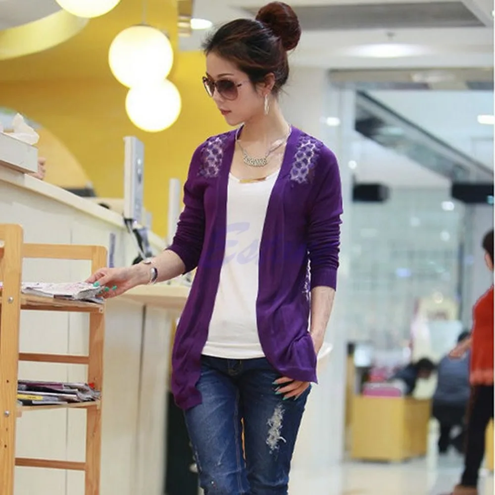 KLV Hot Women Sweet Lace Candy Crochet Knit Blouse Top Coat Cardigan Shirt Sweater |