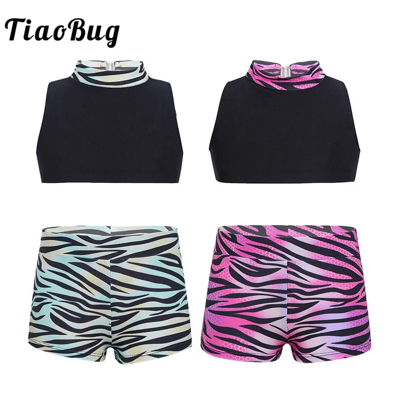 TiaoBug/детский укороченный топ без рукавов для балета и танцев с полосками зебры