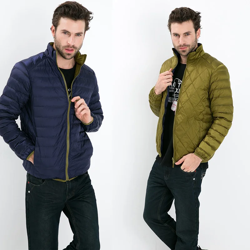 Мужская куртка на утином пуху двухсторонняя ультра легкий тонкий размера плюс