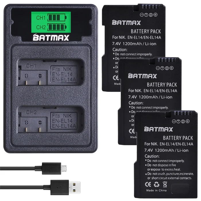 3 Battery set 3 шт. EN-EL14 EN-EL14a EL14 батарея+ ЖК USB двойной зарядное устройство Тип C для Nikon P7800, P7100, D3400, D5500, D5300, D5200, Df - Цвет: 3 Battery set