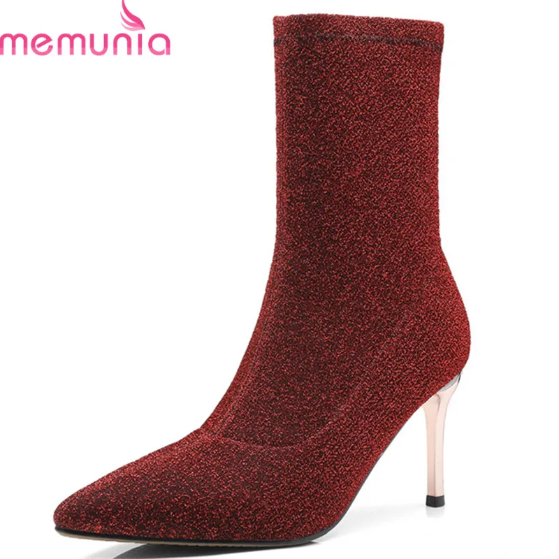 MEMUNIA 2020 новейшие осенние ботинки с острым носком сексуальные туфли на шпильках