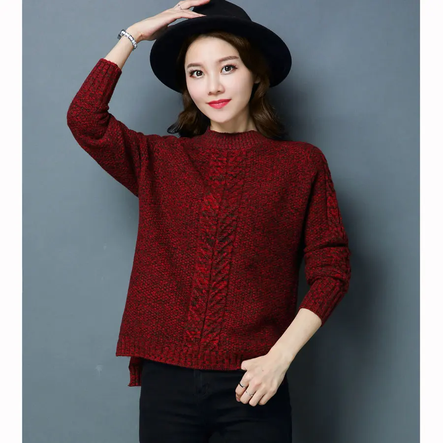 2019 Autumn Winter Sweaters Women's Long Sleeve Solid Color Crew Neck Split Knitting Pullover Thick Warm Wool Sweater Women | Женская