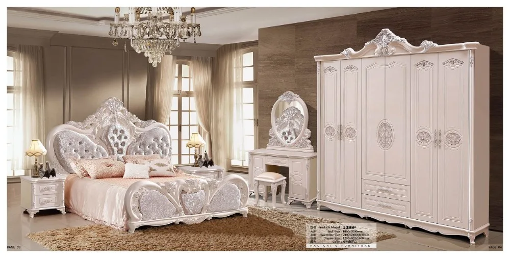 

modern european solid wood bed Fashion Carved leather french bedroom set furniture king size HC00107