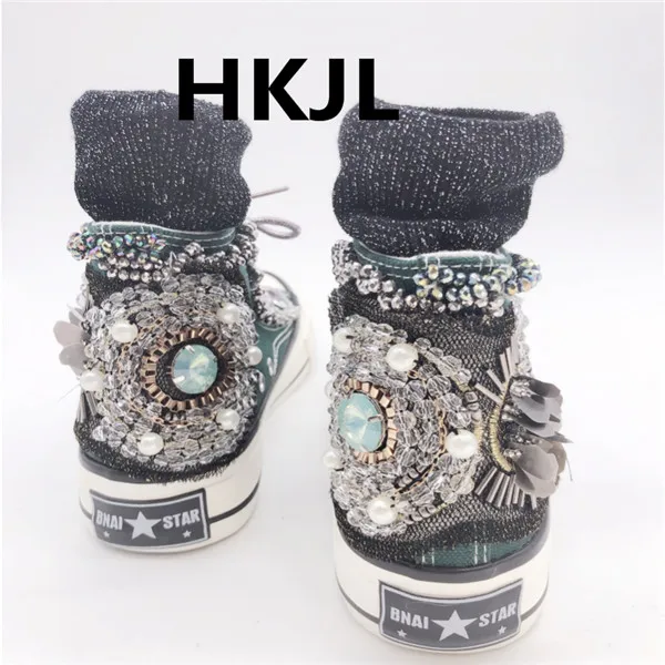 HKJL Тяжелая индустрия Изготовленная вручную горный хрусталь индивидуальность преувеличенные tide продукты увеличивают Повседневная парусиновая обувь