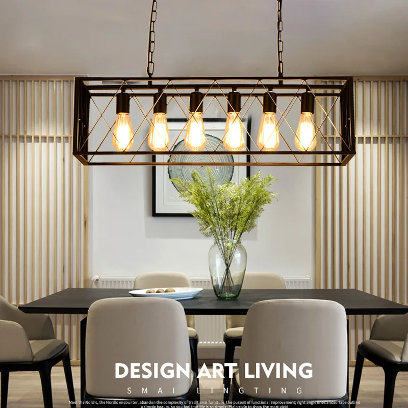 Cuboid frame iron net chandelier industrial wind bar desk antique personality theme restaurant luminaire | Освещение