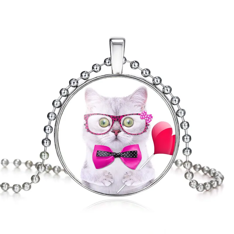 Маленькая кошка с красным очки галстук бабочка моде Цепочки и ожерелья для