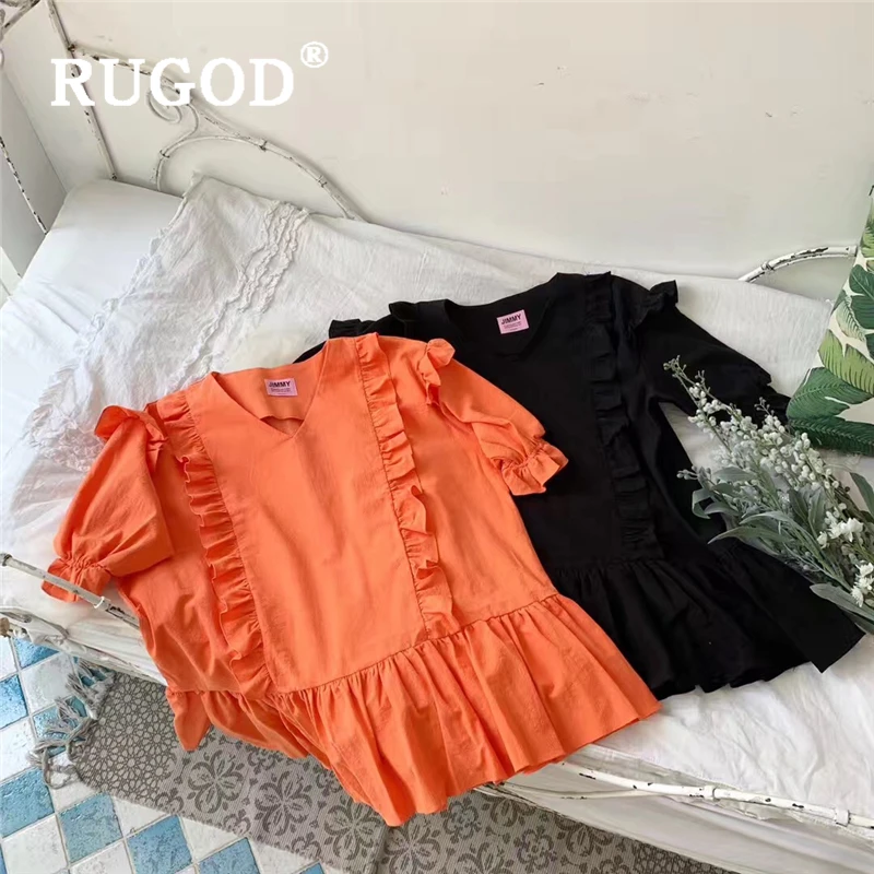 RUGOD корейское модное женское платье элегантное с оборками v-образный вырез для