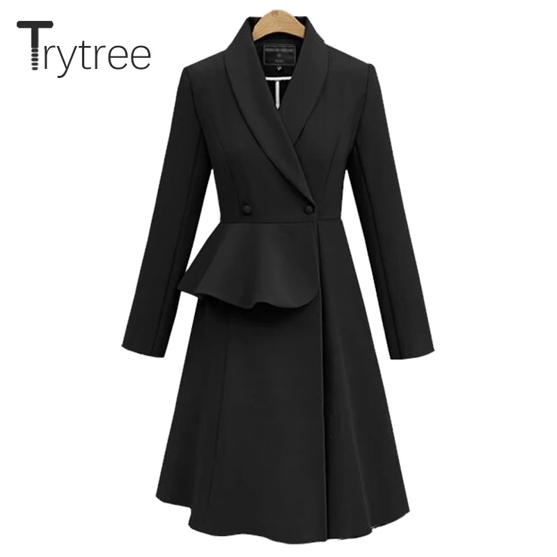 Trytree/Новинка осени Женская Длинная ветровка однотонная офисная с оборками на