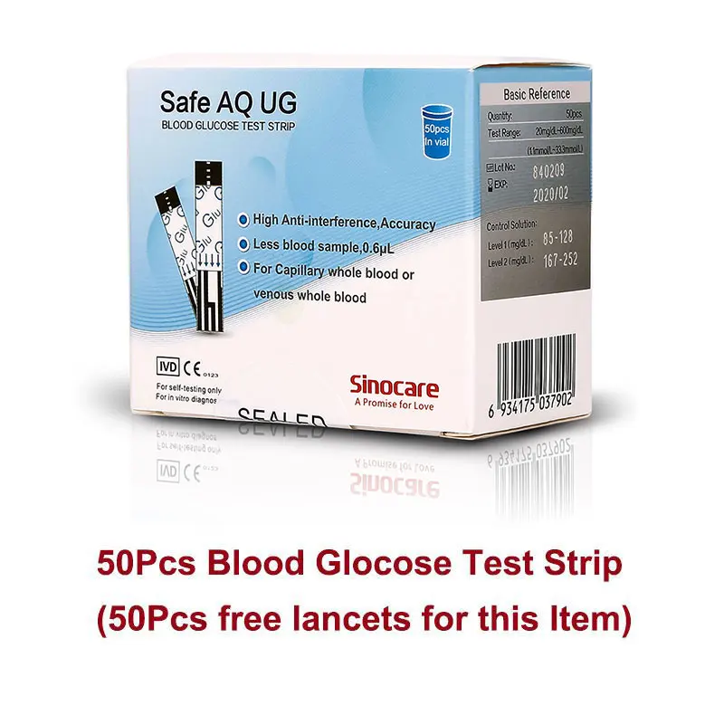 50 Blood strips Мульти-пакеты! Sinocare Safe AQ UG MG/DL измеритель кислотности глюкозы в крови и мочевых полосок для диабета глюкометр - Цвет: 50 Blood strips