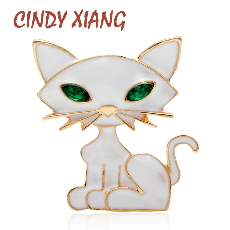 Женская брошь в виде кота CINDY XIANG милое украшение с эмалью белого цвета милого