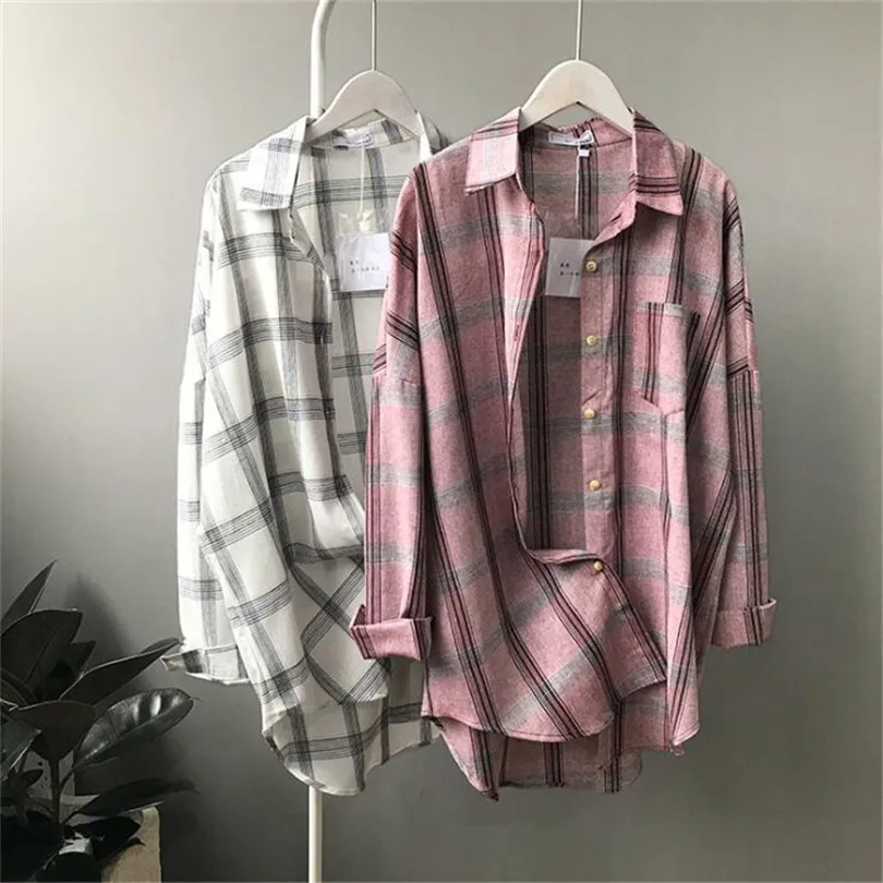 Розовая Женская клетчатая блузка рубашка весна 2019 Офисная воздухопроницаемая