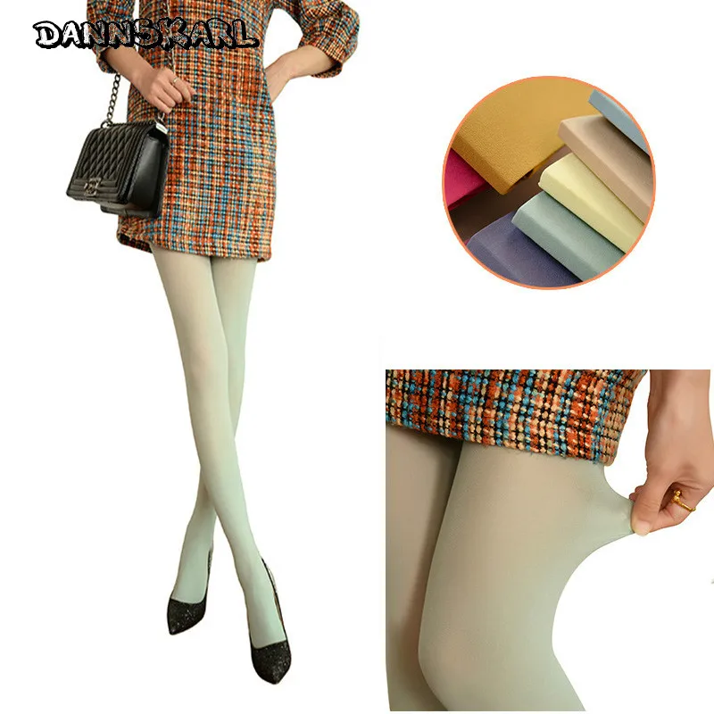 Колготки Женщины 2017 Мода Сладкий Бархат Конфеты Цвет Толстые Бесшовные Зима