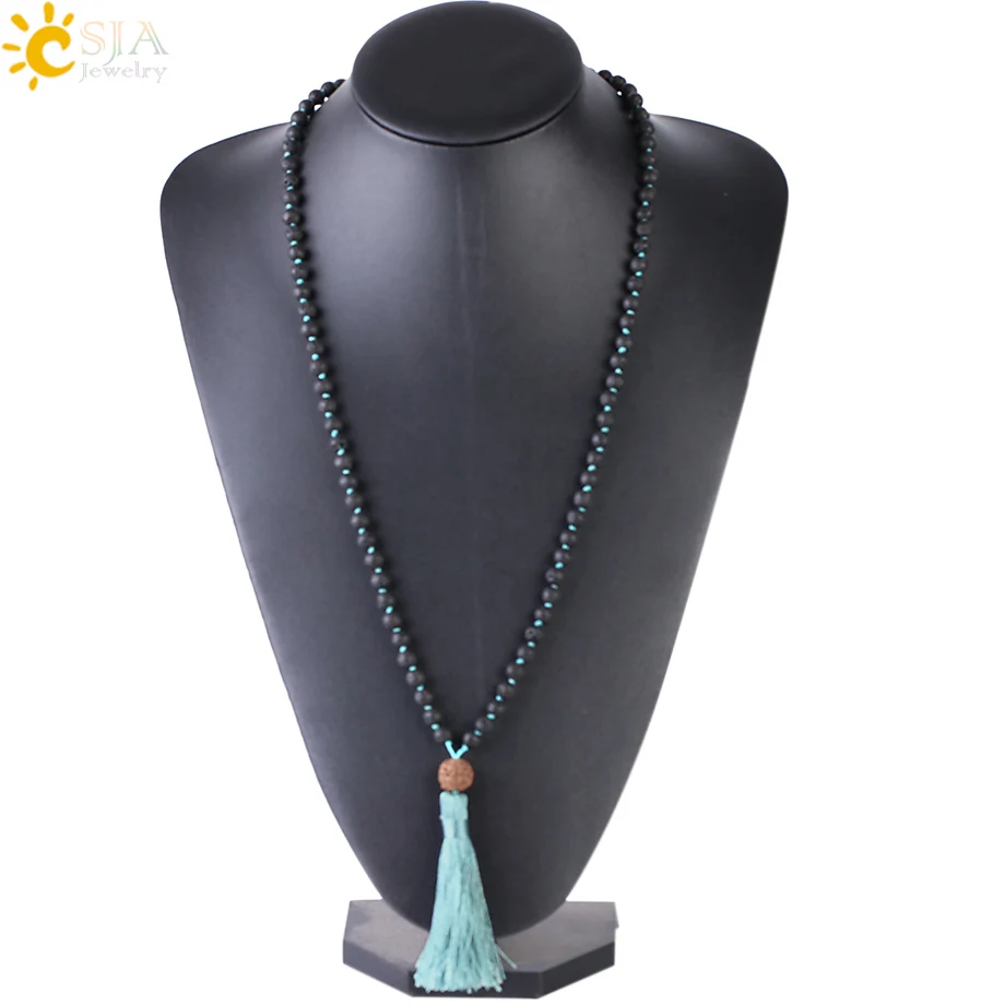 CSJA натуральный вулканический камень ожерелье 108 бусина мала 6 мм узелковое