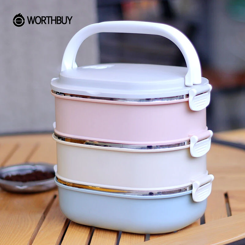 WORTHBUY 3 Layers 304 Stainless Steel Japanese Bento Box Kids Portable Outdoor School Picnic Container For Food Lunch Boxs|container for|container