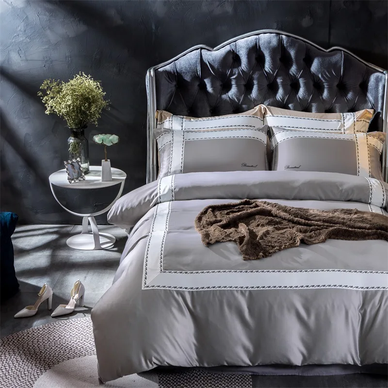 New Tencel Silk Cotton Bedding Set 4pcs Brief Luxury Solid Color Patchwork Bed Linen Duvet Cover Flat Sheet Pillowcase |