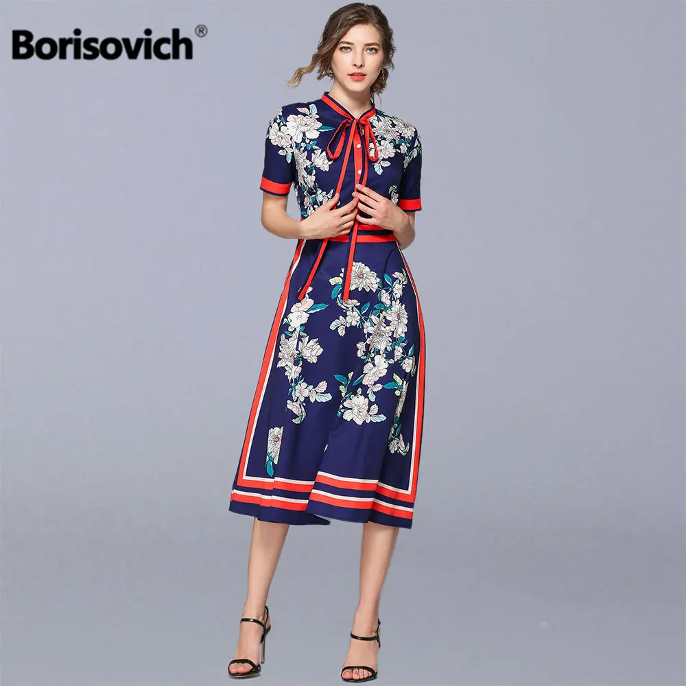 Borisovich женское летнее ТРАПЕЦИЕВИДНОЕ длинное платье, новинка, модное винтажное Цветочное платье с коротким рукавом, Женские Элегантные повседневные платья N1116