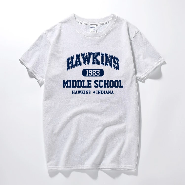 Странные Вещи Hawkins школьные футболки Модная футболка homme хлопок с короткими