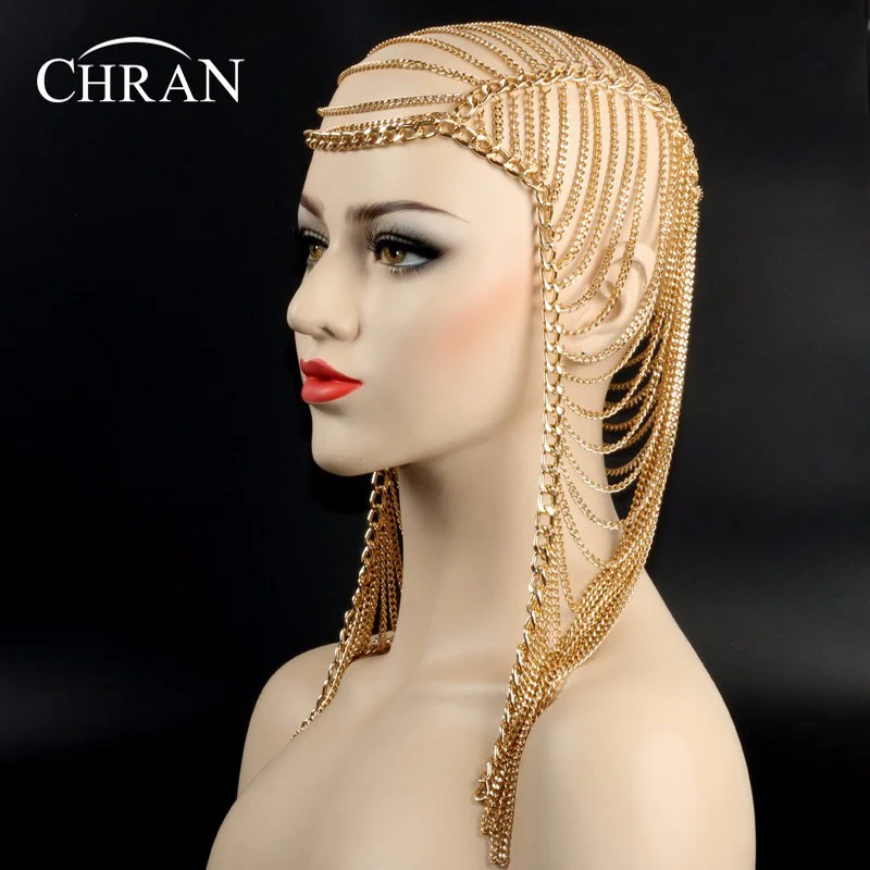Chran, 3 цвета, роскошные модные женские панк многослойные металлические цепочки на голову, ювелирное изделие, повязка на голову, украшение для волос HDCJ104
