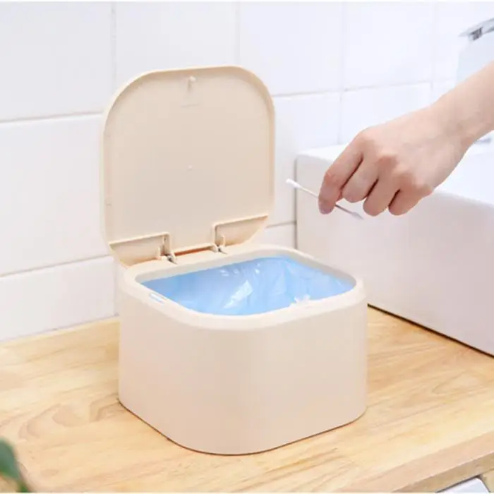 Desktop Mini Trash Can Press-on Waste Garbage Basket for Office Table@LS