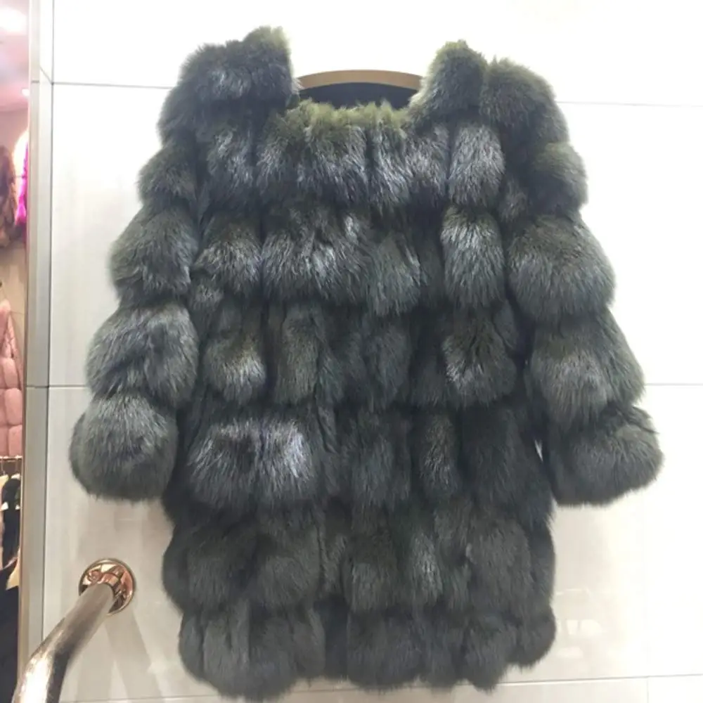 Длинное пальто из натурального Лисьего меха размера плюс, Толстая теплая куртка из натурального меха, пальто из натурального меха для женщин, зимнее пальто из натурального Лисьего меха, парки