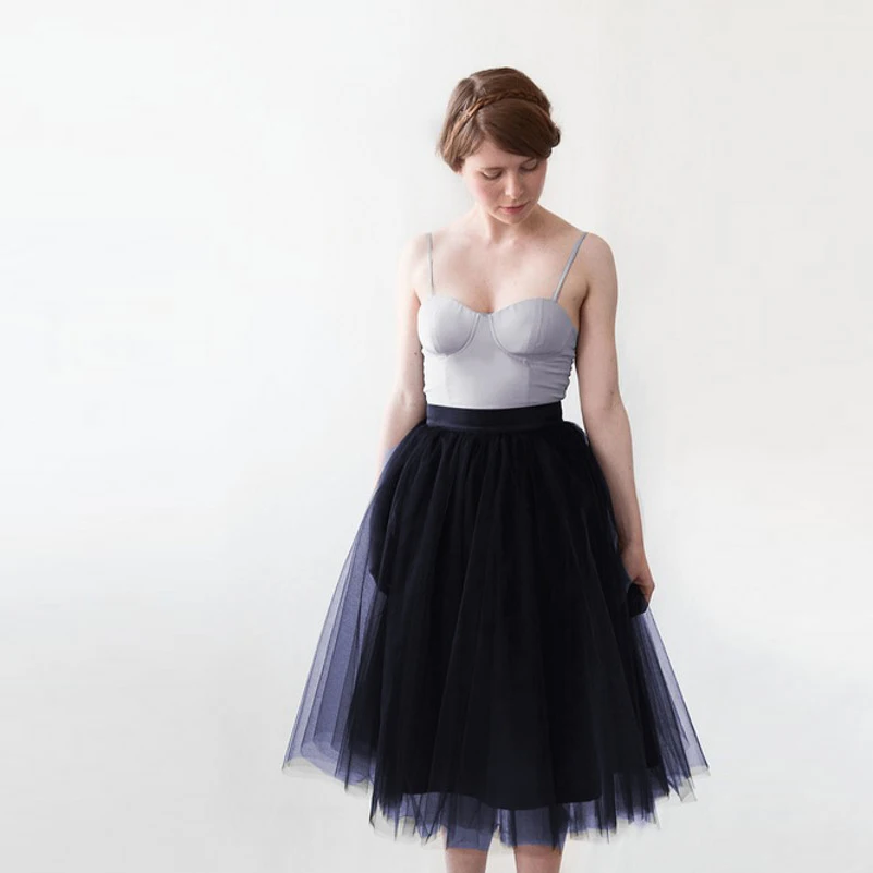 

New Tulle Skirt For 2016 Ribbons Ribbons Waist A Line Knee Length Tutu Skirt Classical Skirts Women