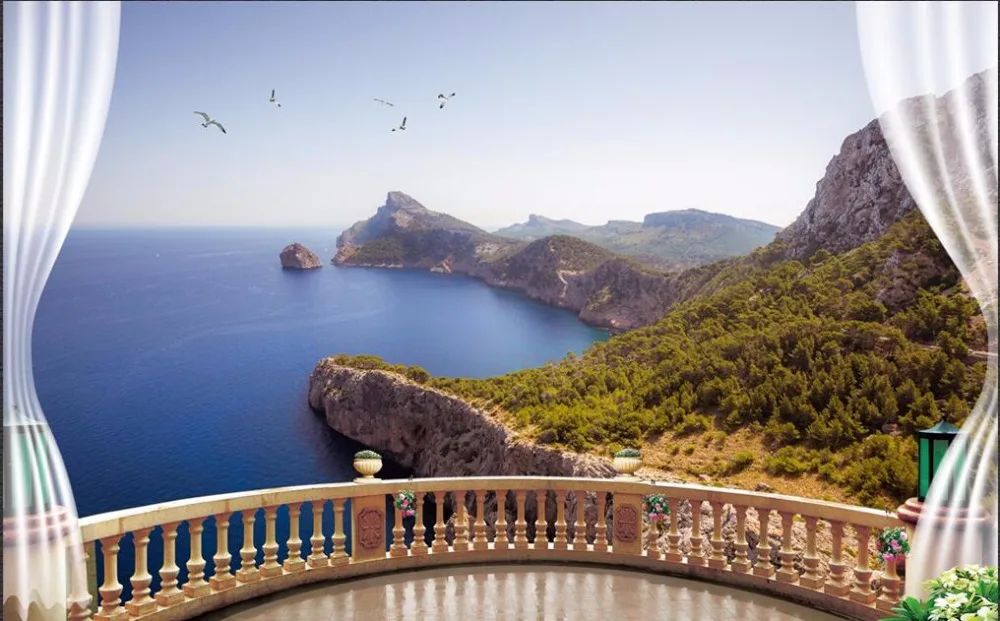 Настенные 3D-обои для комнаты рисунок на заказ изображение балкона берега пейзажа