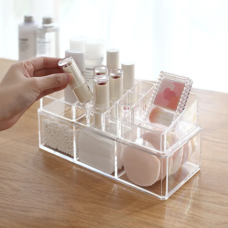 11+3 Grid Acrylic Transparent Makeup Organizer Storage Box Nail Polish Brushes Eyeliner Pencil Stand Cotton Pad Cosmetic Holder | Дом и сад