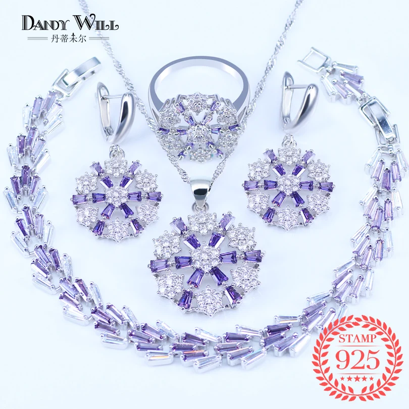 Мода Снежинка Фиолетовый кубического циркония Белый CZ серебро 925 марка ювелирных