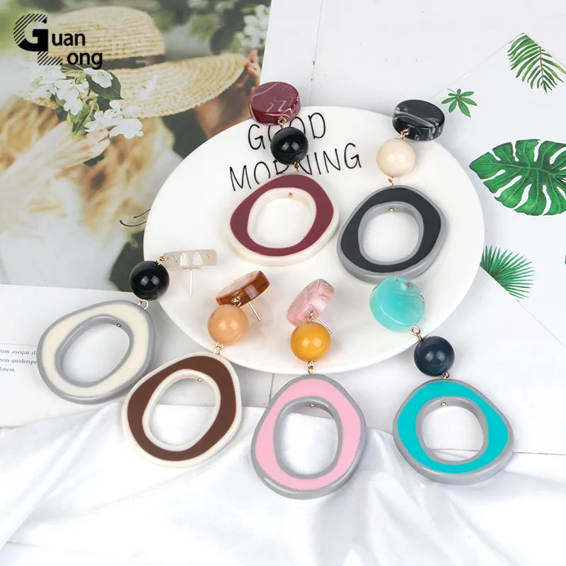 Длинные большие висячие серьги из акриловой смолы для женщин геометрические