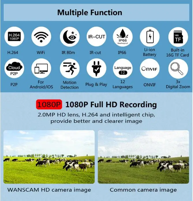 WANSCAM HD 1080 P IP Камера 2.0MP Открытый Солнечный Безопасности Системы Wi Fi Камеры