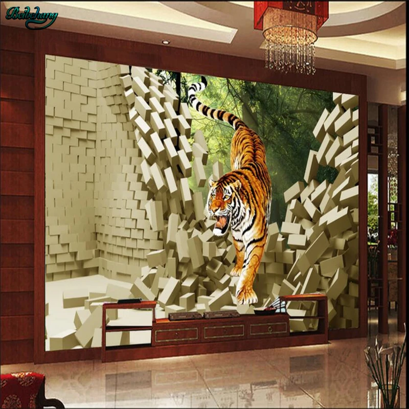 

Большой заказ обои 3D стерео Тигр вниз горы Тигр фон стены украшения дома