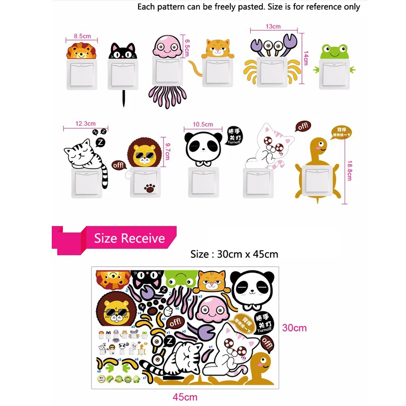 1 Set of 11pcs Cartoon lovely animals Switch stickers Removable Cute wall sticker Decal bedroom living room switch decoration | Дом и сад