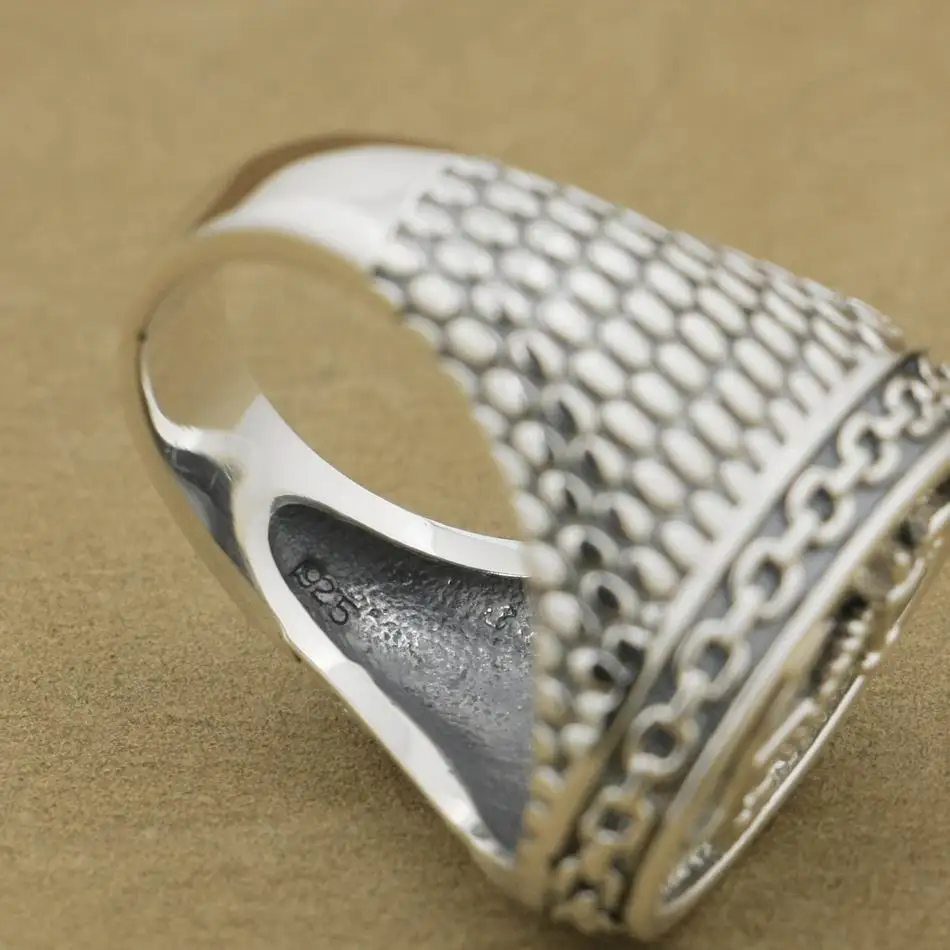 Мужское байкерское кольцо LINSION серебряное в стиле панк с якорем и цепочкой размер