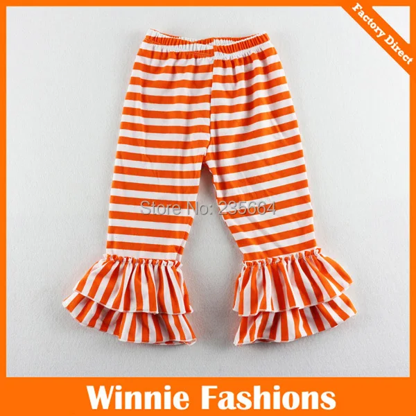 Вязаные Хлопковые Штаны в полоску для детей штаны девочек детские с оборками