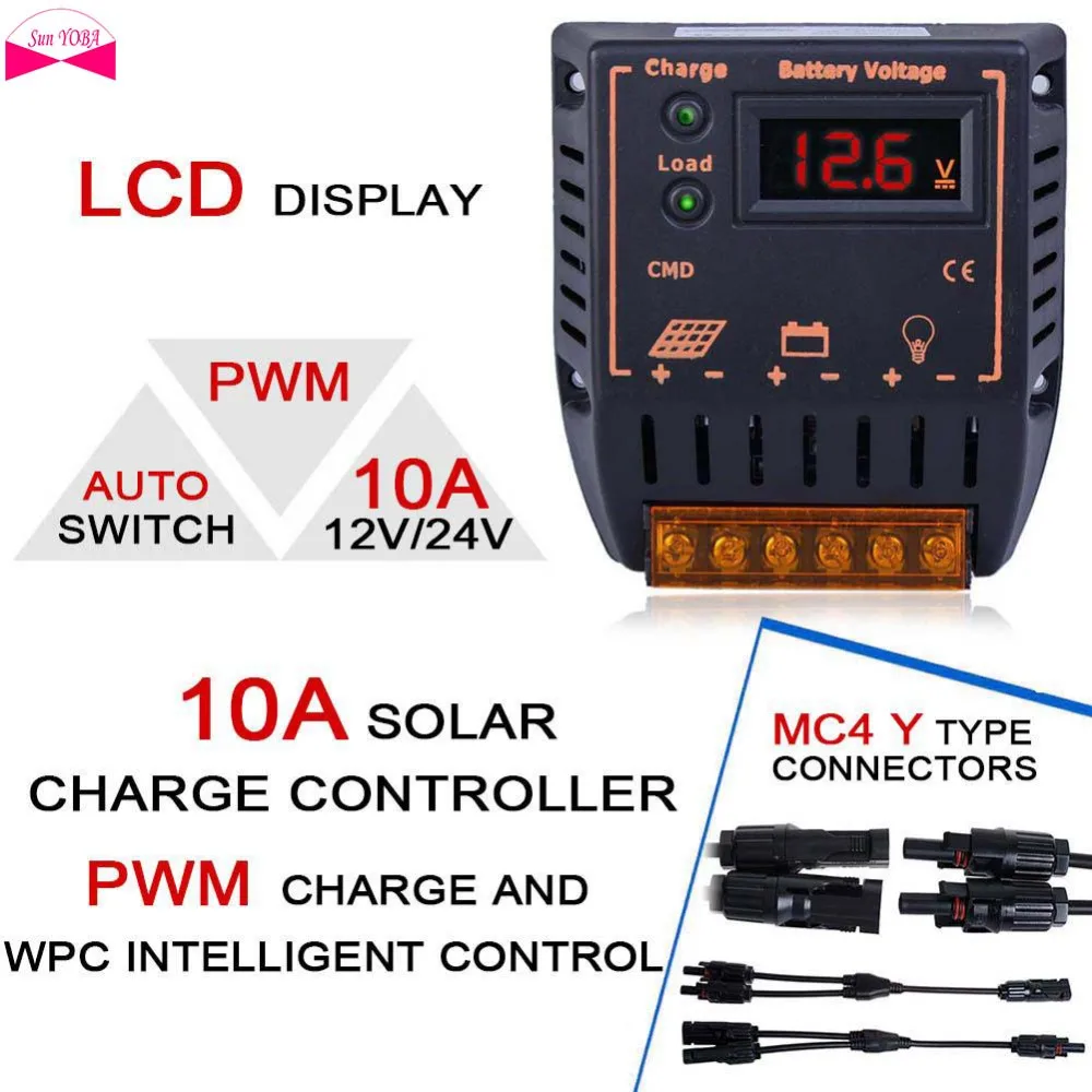 Панели солнечные регулятор ЖК-дисплей 10A Контроллер заряда 12/24V автоматический