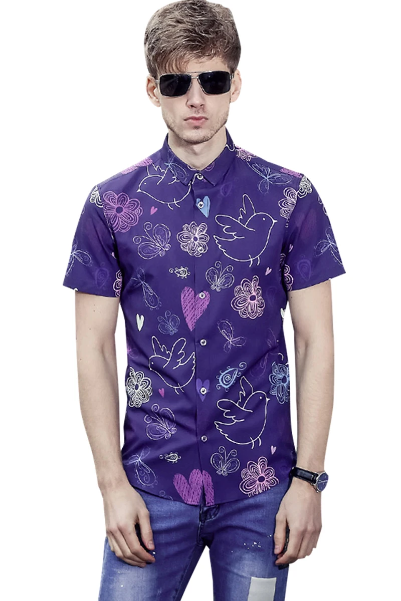 Мужская рубашка с коротким рукавом Fanzhuan повседневная фиолетовая блузка принтом