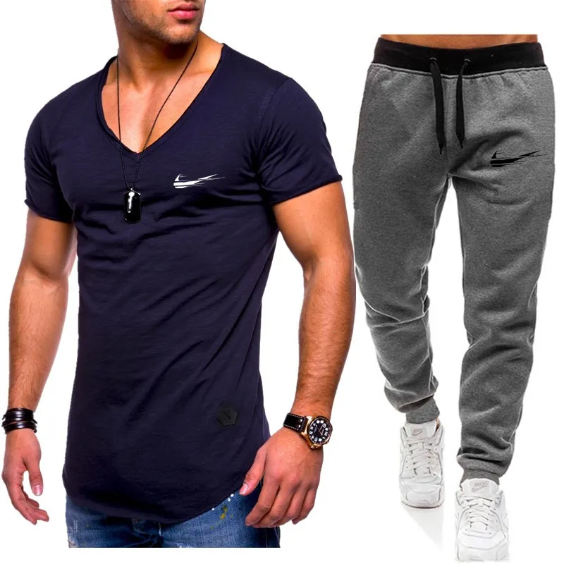 Homens de Moda Duas pechas Define t+ calchas Terno Homens Verao топы, футболки Marca de Moda impresssano Camiseta de Alta Qualidade spor
