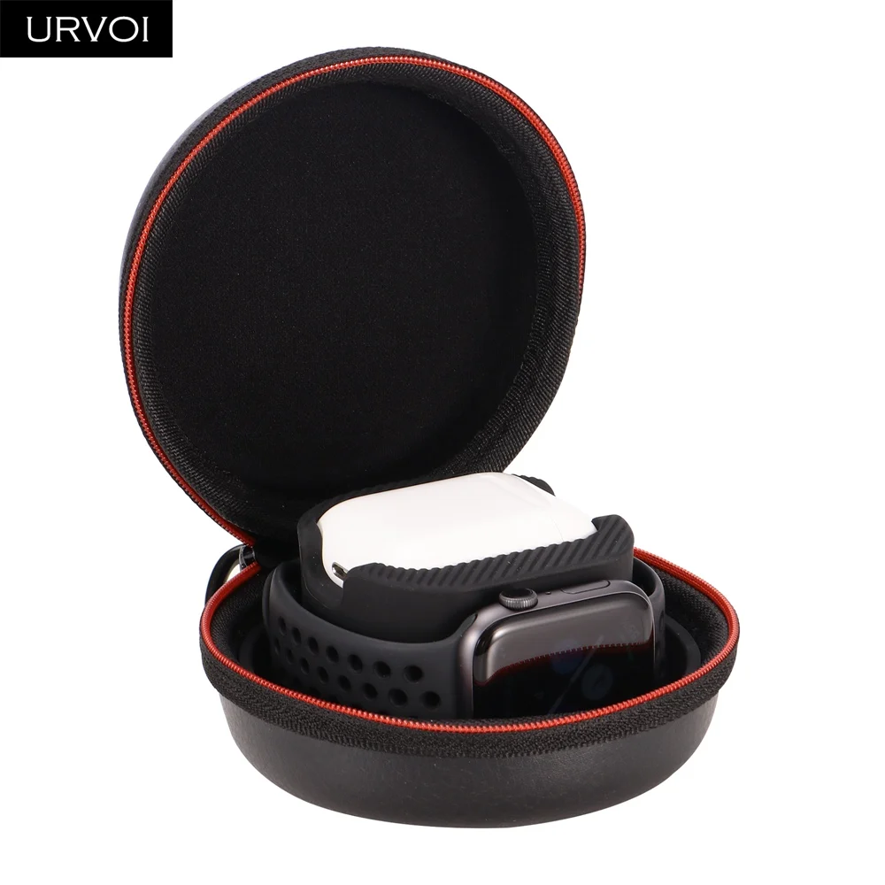 URVOI 2 в 1 держатель для Apple Watch series 54/3/2/1 Airpods модный круглый дизайн легко носить с крючком сумка для часов PU с силиконовым