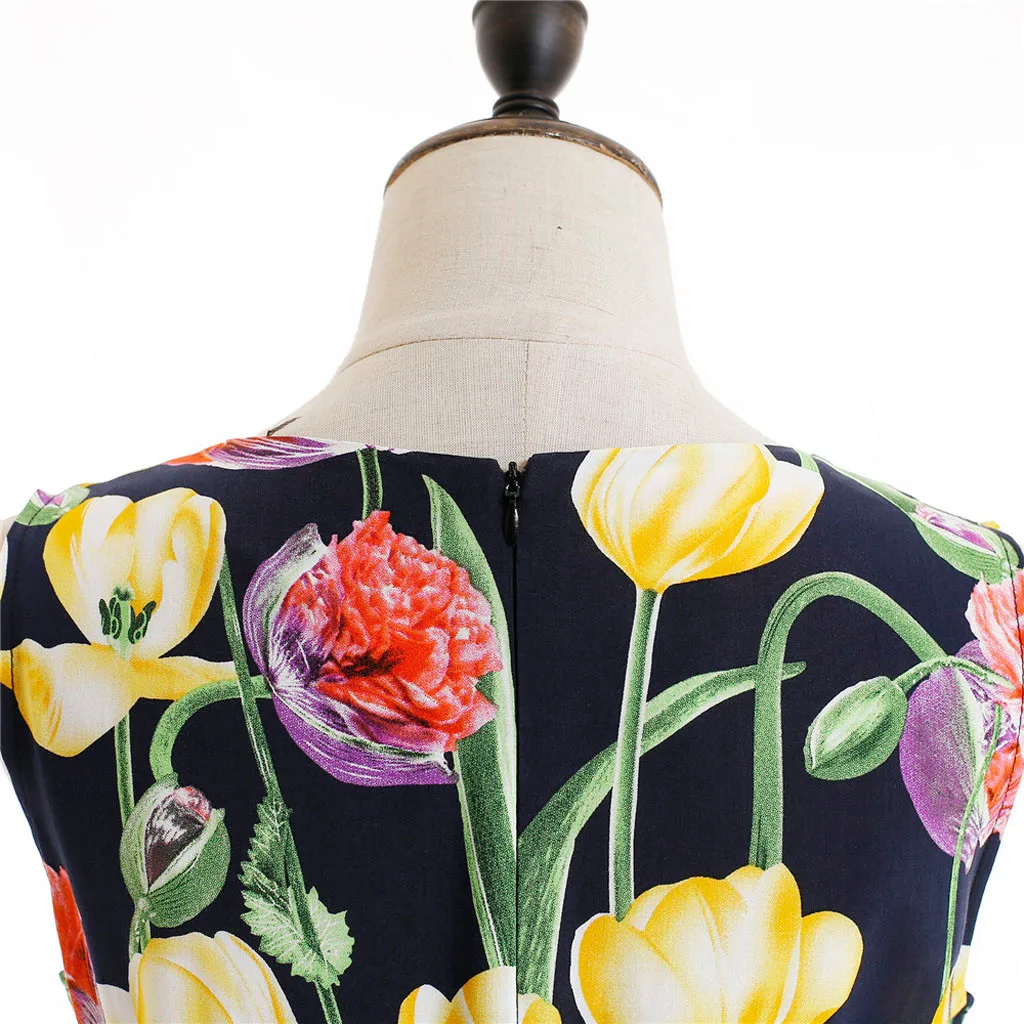 Летние женские платья Элегантное тонкое винтажное платье без рукавов с круглым