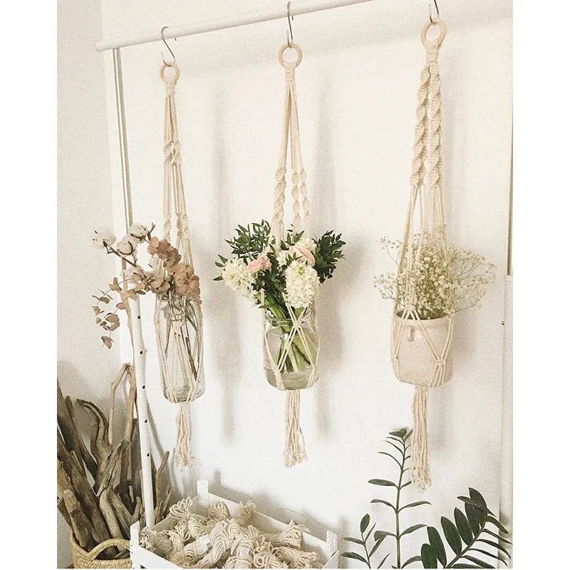 Скандинавский цветочный горшок сетчатый мешок Тканое Растение держатель