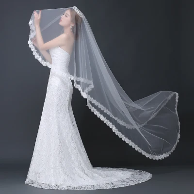 Новинка 2019 3 м белый/слоновая кость Красивая Длина собора кружевная кромка