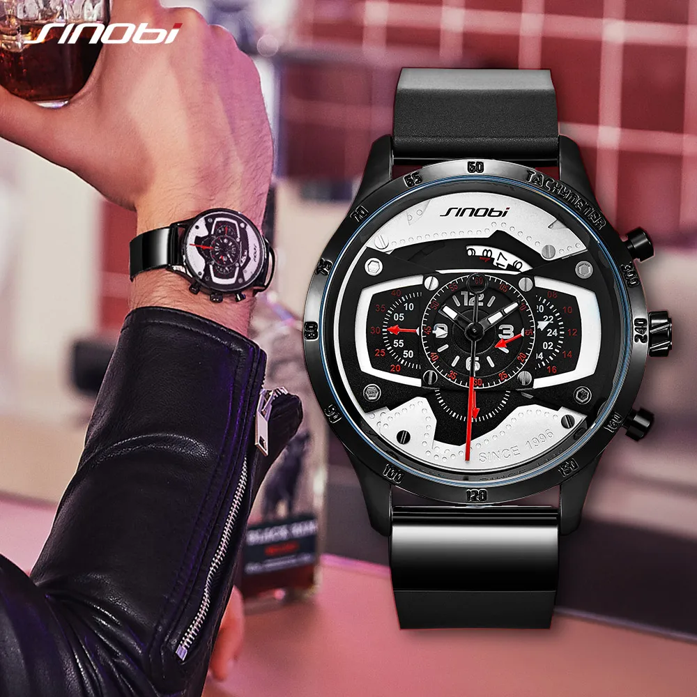 

SINOBI Car Creative Style Men Watch Mens Fashion Speed Racing Sports Chronograph Watches Quartz Wristwatch Relogio Masculino 19