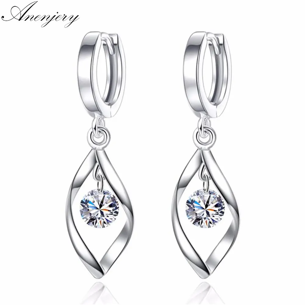 Женские сережки кольца ANENJERY из 925 пробы серебра с цирконием S E313|twisted hoop earrings|hoop