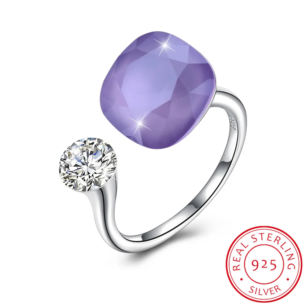 E LEKANI кристаллы от кольца swarovski 925 индивидуальные бриллиантовые шипованные кольца из стерлингового серебра женские многоцветные простые кольца подарок - Цвет камня: E