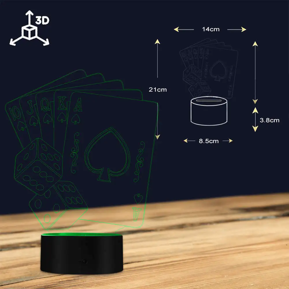Покерная форма казино цветные игральные кости светильник детей 3D оптическая