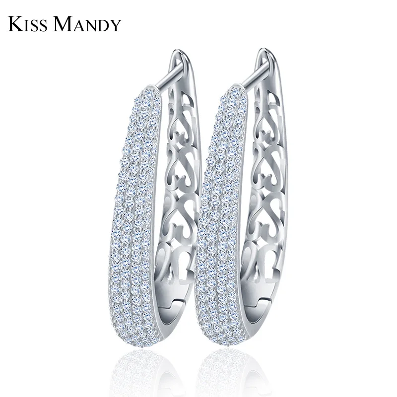 Silver Color KISS MANDY, высококачественные женские серьги-кольца, серебряный цвет, Черное золото, розовое золото, AAA циркон, вечерние ювелирные изделия, LE139 - Окраска металла: Silver Color